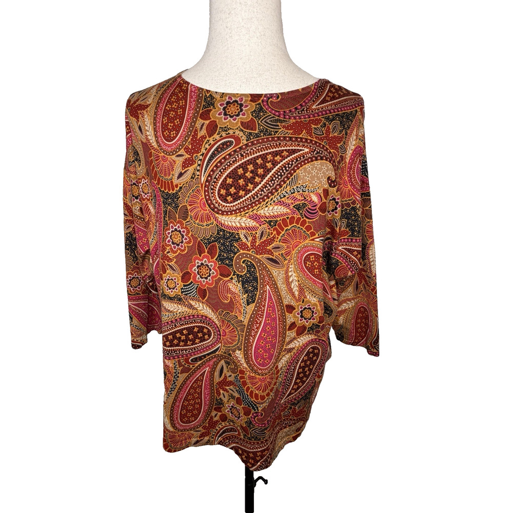 Jones NY Women’s Silk Blend Sweater Size 3XL Multicolor Paisley Print 3/4 Sleeve